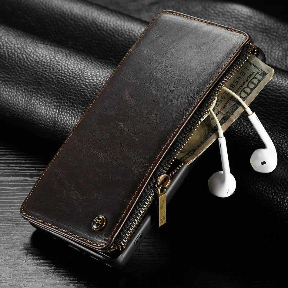 Black leather flip phone case for Samsung Galaxy Note 9 smartphone