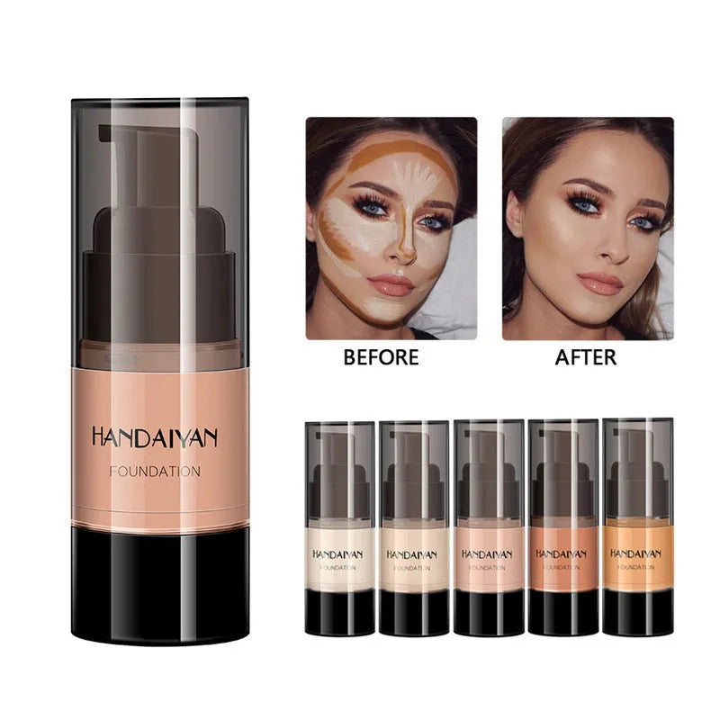 HANDAIYAN full cover liquid foundation bottle with waterproof and moisturising formula in eight colour options for dark skin