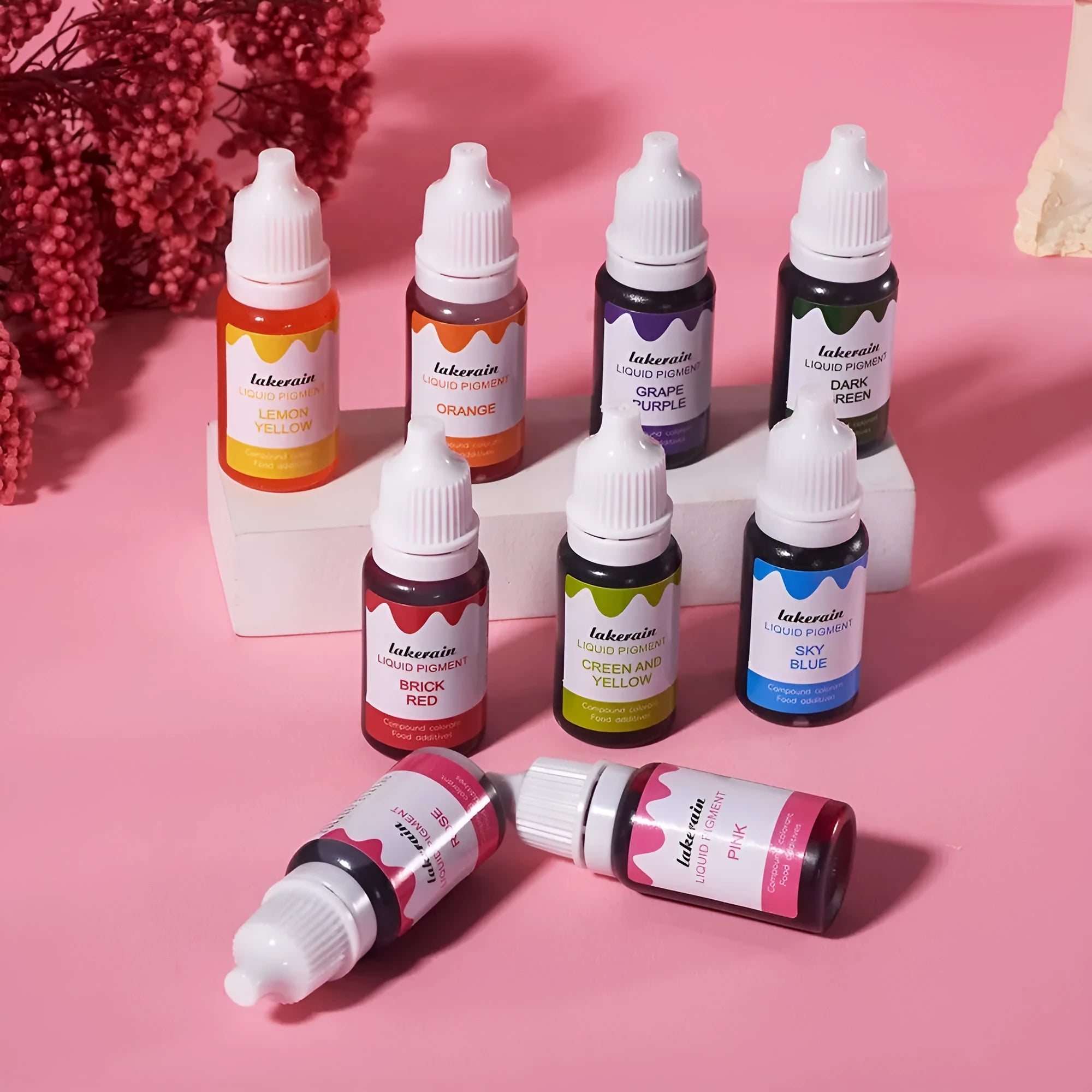 24 bottle food pigment set with colour assortment and craft accessories for cake decorating and soap making