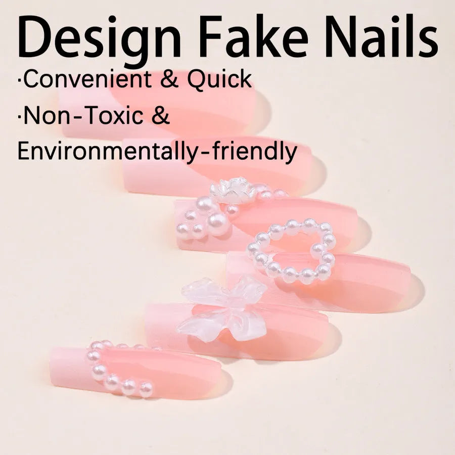 French Love Pearl fake nail stickers in colour XD93 with jelly glue and polish rub on a white background.
