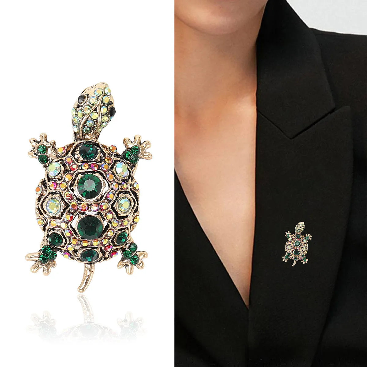 Retro rhinestone turtle brooch in alloy with animal design available in blue, green, and red colours