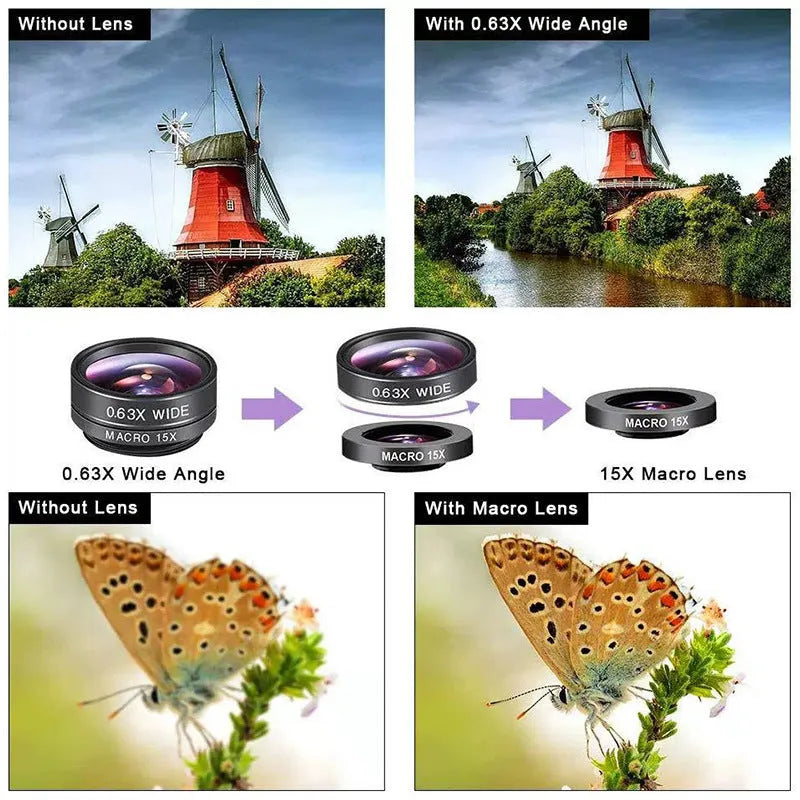 Ten-in-one external camera lens set with fisheye, wide-angle, macro and creative filters for smartphones