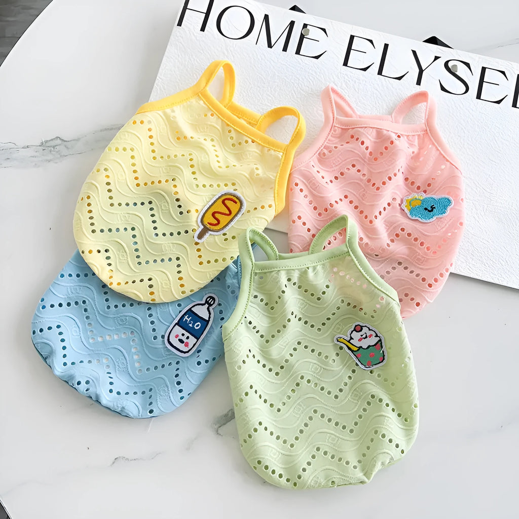 Cool mesh breathable strap pet vest for dogs in blue colour with adjustable side buckles.