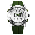 Electronic watch with luminous double display showing pointer hands and digital numbers