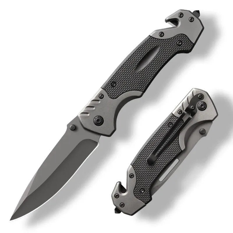 Alloy folding pocket knife with extended blade showing 60-degree tip angle