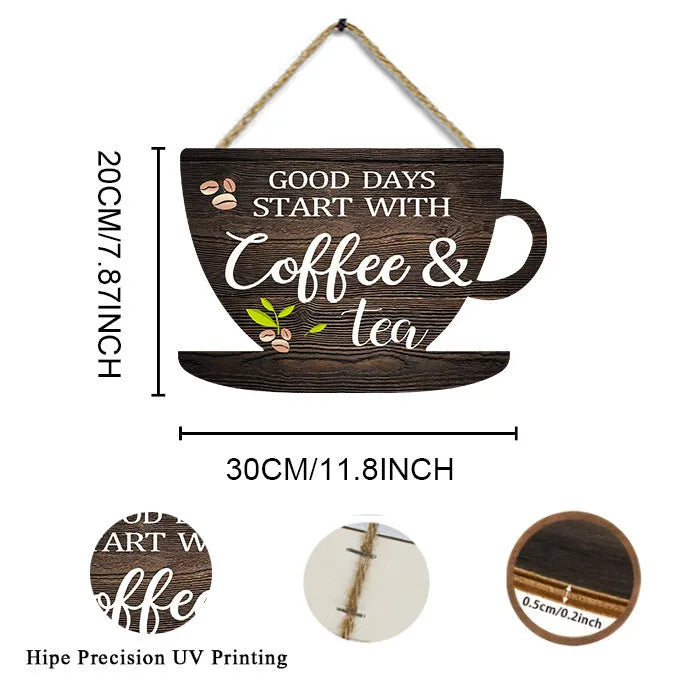 Retro coffee cup wooden hanging sign, 30 x 20 x 0.5cm, UV printed wood wall decor in American country style