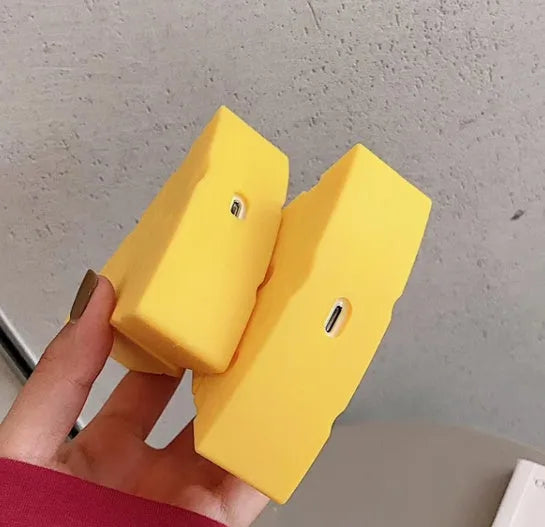 Yellow silicone protective cover for Apple AirPods 1/2 and AirPods Pro 3 charging case.