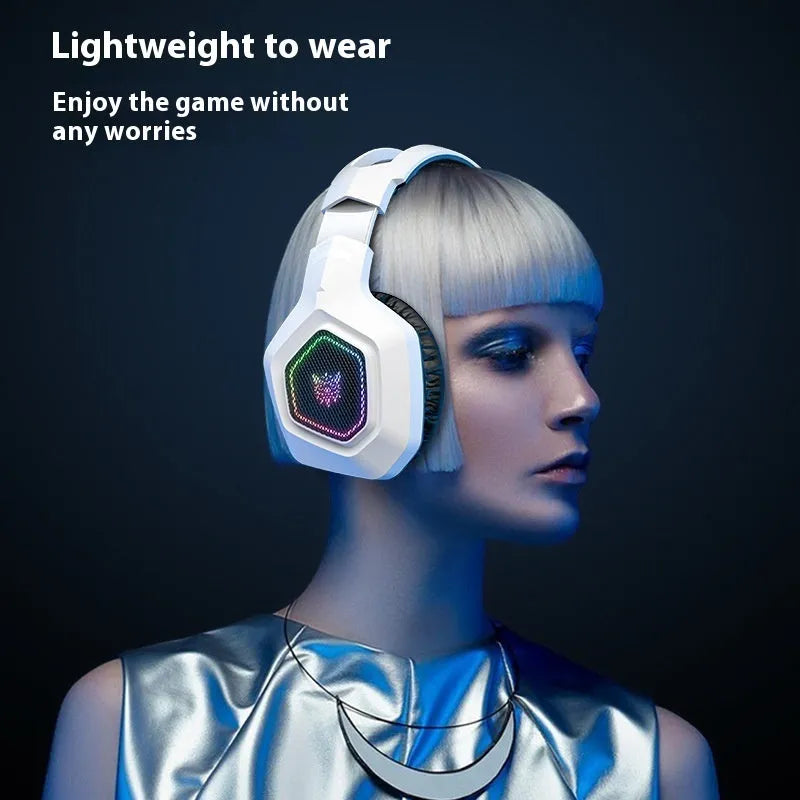 Wireless gaming headset with RGB luminous lighting, Bluetooth and 2.4G connectivity, in black