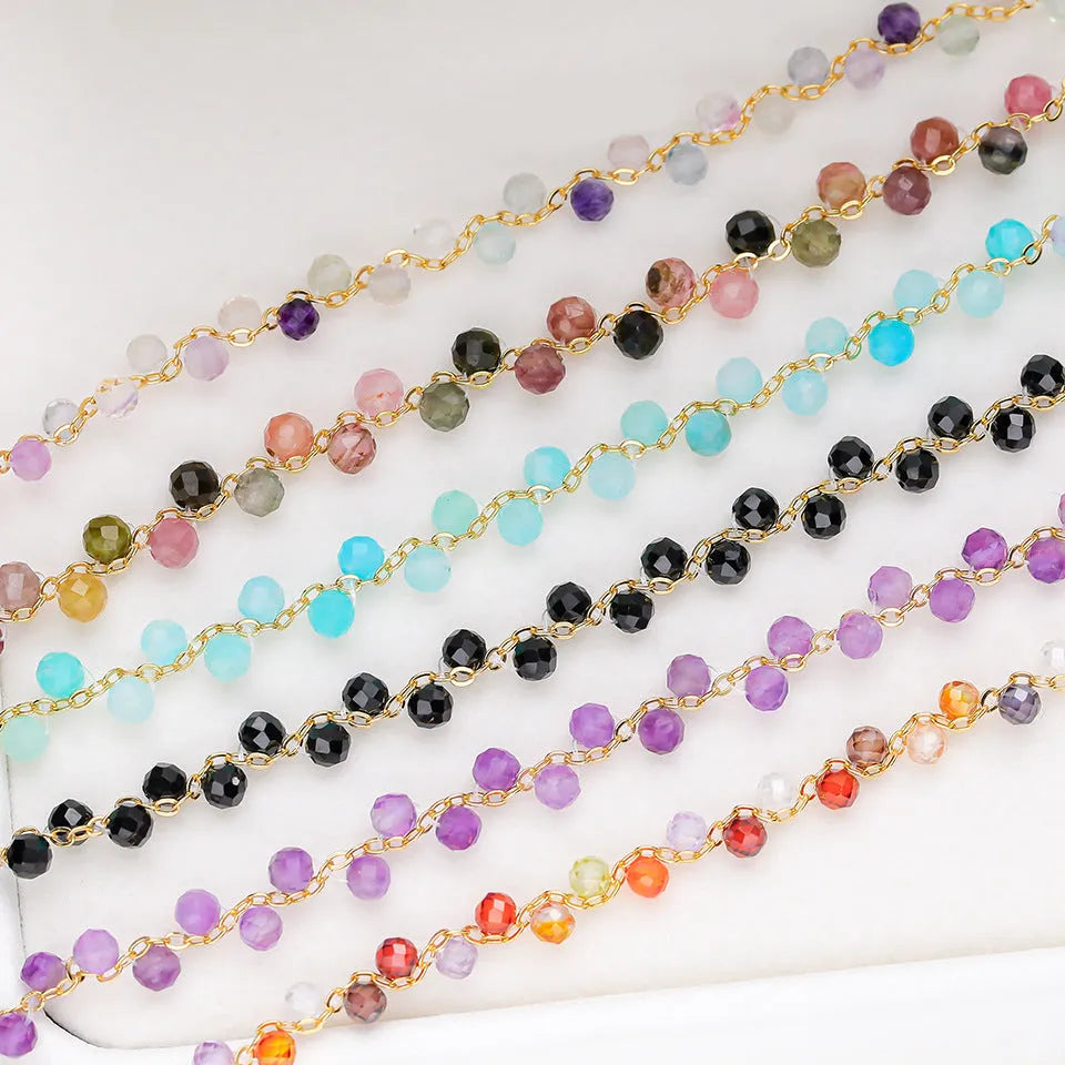 Hand-woven natural stone bracelet with tourmaline, amethyst, lapis lazuli and other crystal beads, adjustable fit