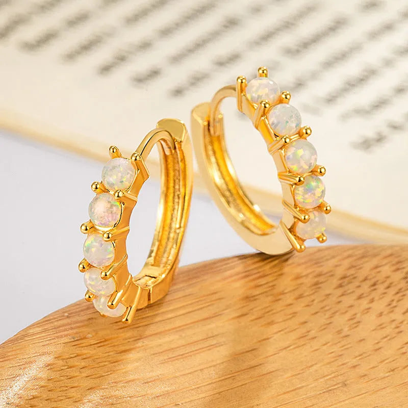 Round inlaid opal ear clip copper gold colour 13mm inner diameter geometric fashion OL style