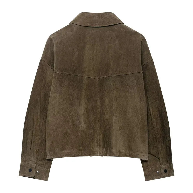 Women's medium thickness PU leather jacket in regular fit with Japanese Korean casual styling
