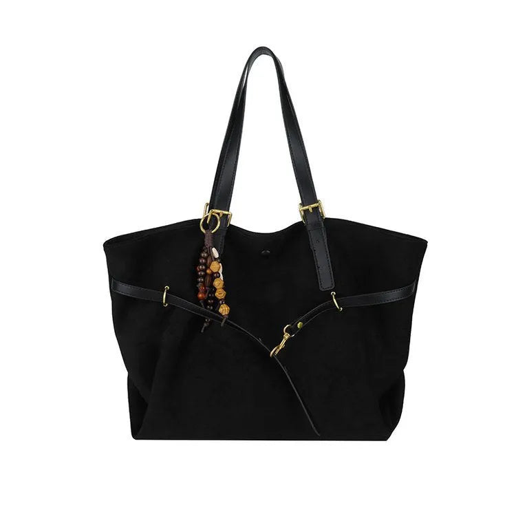 Retro large capacity women's shoulder bag in soft PU with sewing thread detail, shown in wine red, black, brown, and coffee.