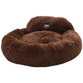 Round soft cloth cat bed with long wool backrest, 48cm diameter, light gray