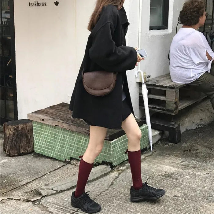 Women's Korean-style loose straight overcoat in solid colour with long sleeves and short length