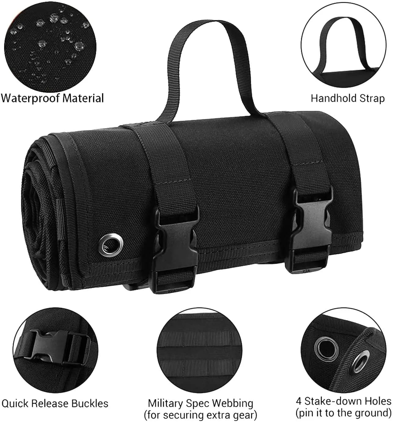 Tactical shooting mat in black waterproof Oxford cloth 200x75cm outdoor use