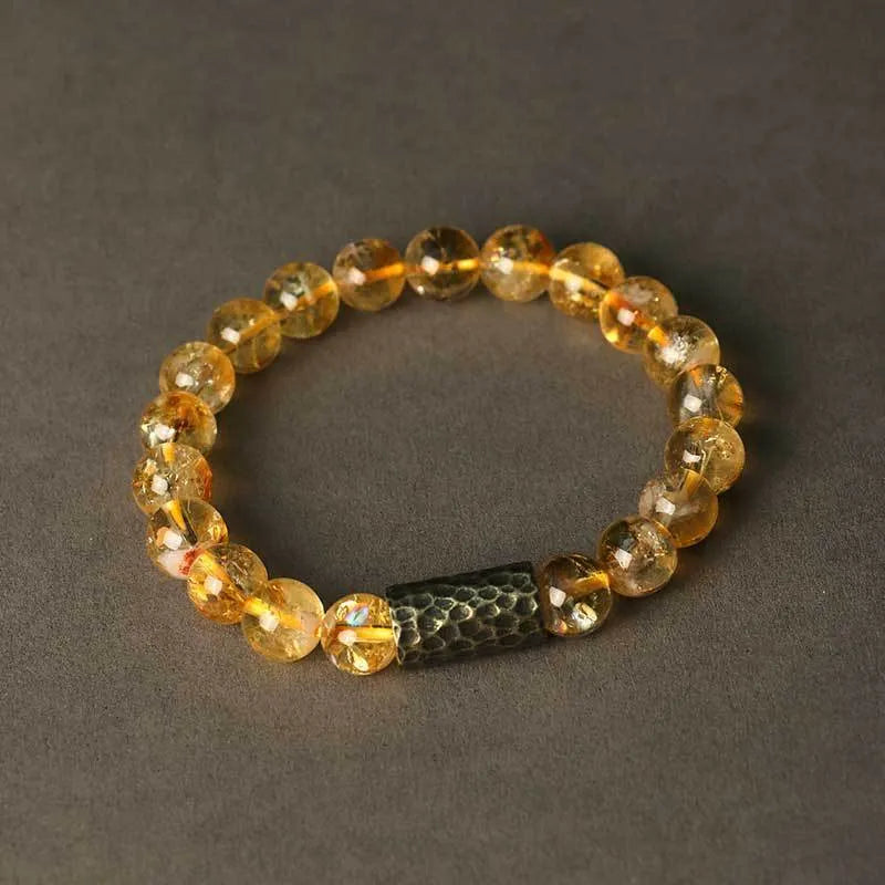 Yellow tower crystal double ring bracelet with manual processing and unisex retro design