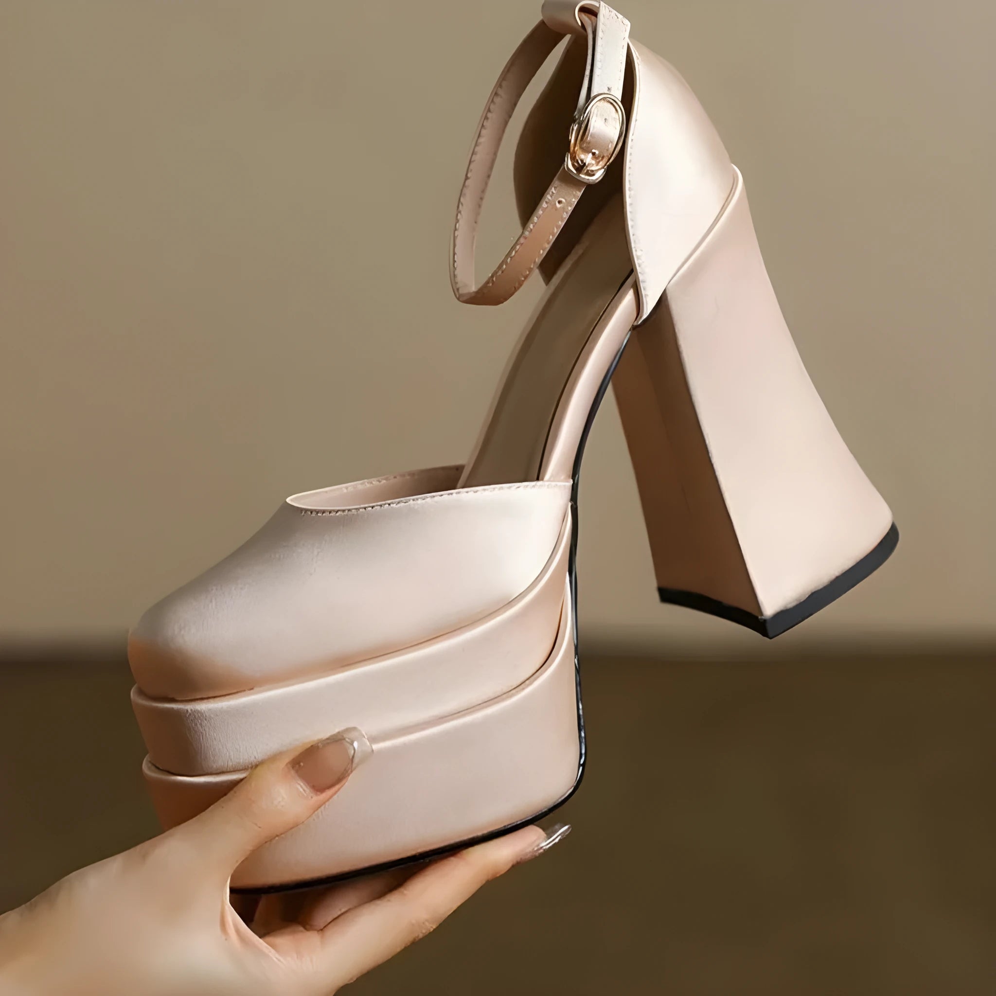 Women's white platform high heels with chunky heel and round toe design