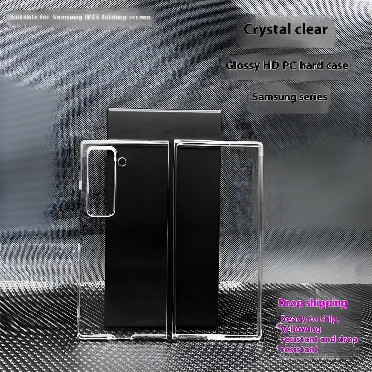 Transparent PC hard shell phone case for Samsung foldable with anti-fall and mirror design