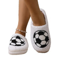 White thermal cotton slippers with ethnic totem pattern, plush upper, and TPR sole on a floor