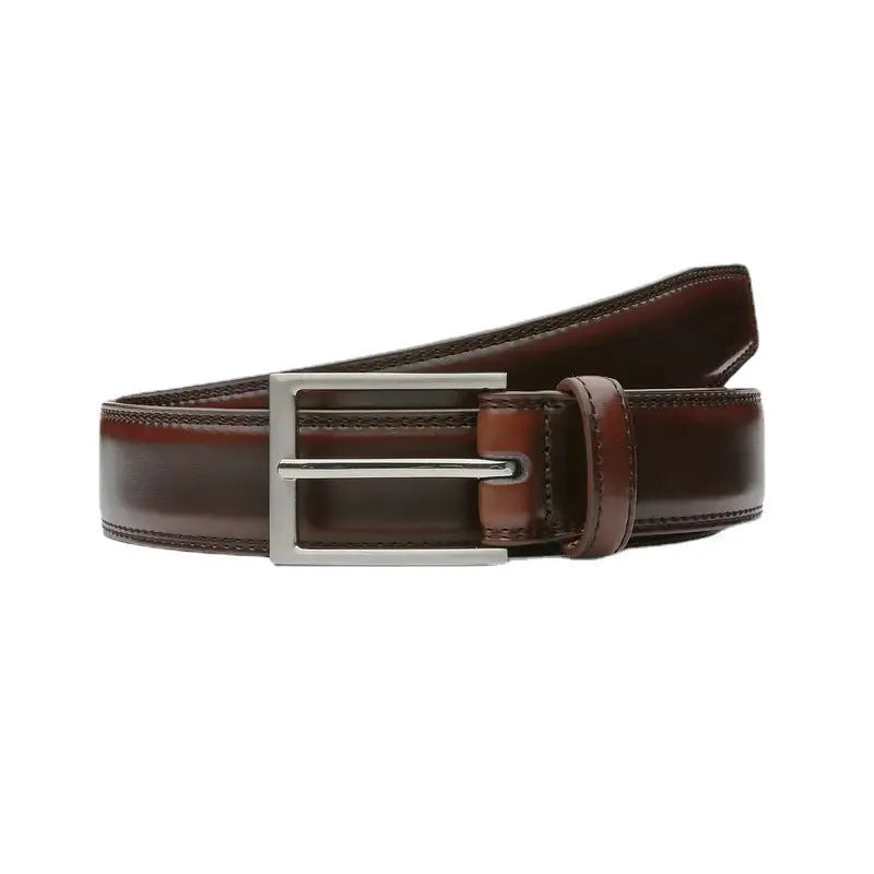 Men's genuine leather belt with alloy buckle in 95 grain brown