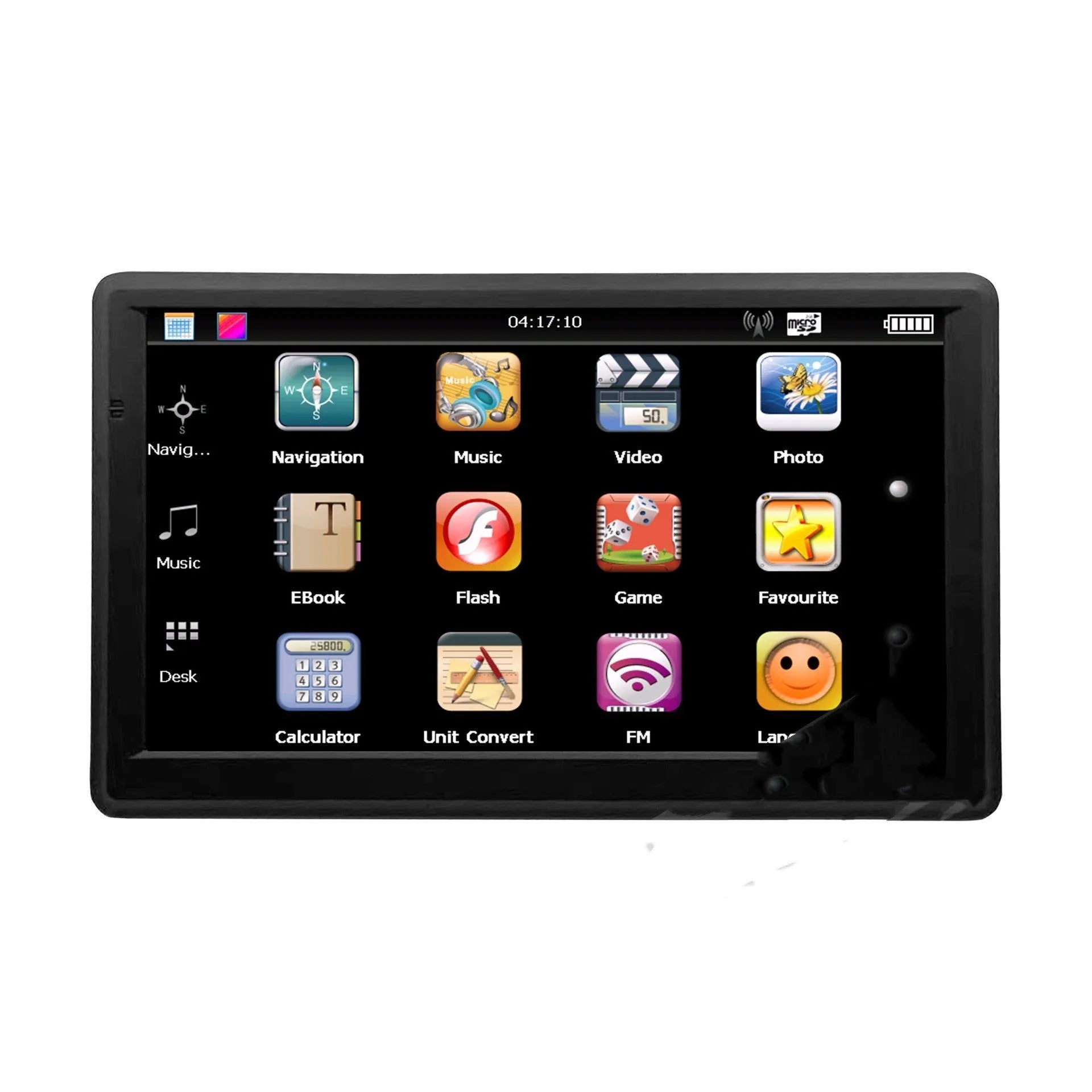 7 inch black portable car GPS navigation device mounted on dashboard with clear map display