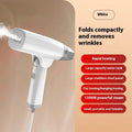 Blue handheld garment steamer with water tank and mechanical controls for clothing care
