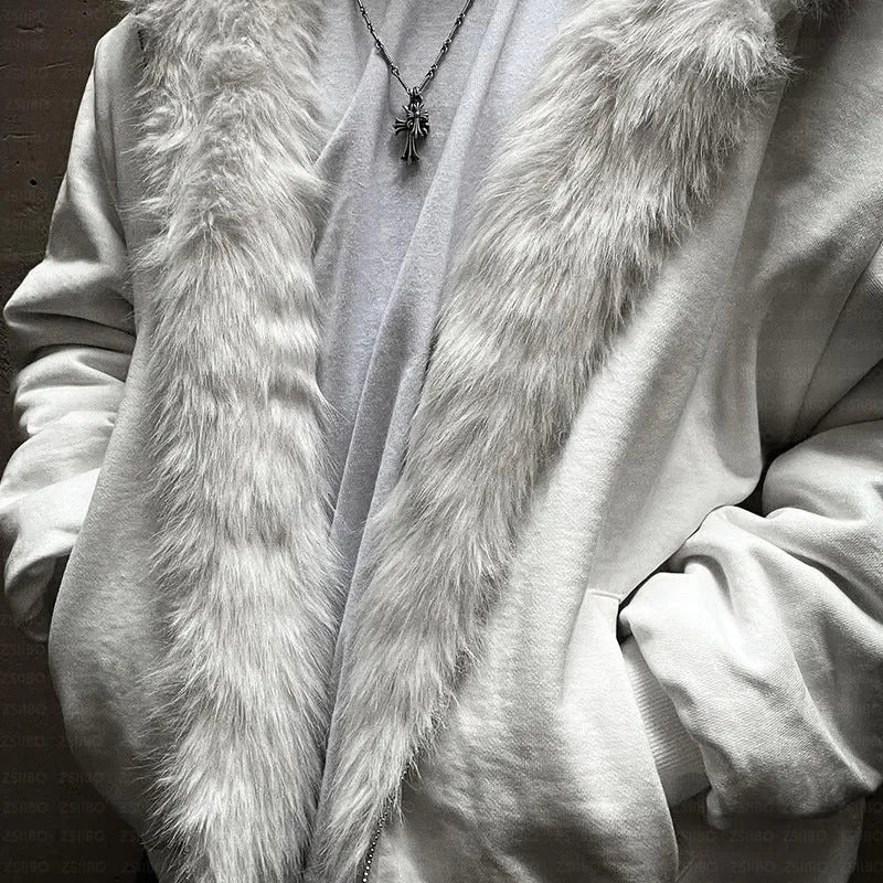 Casual baggy polyester coat in black, shown with an open cardigan style and long sleeves.