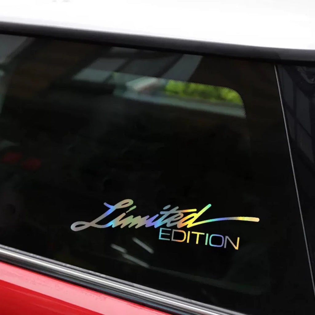 Black laser reflective car sticker with text on PET material measuring 12 cm wide