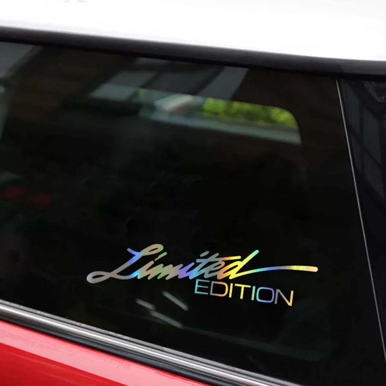 Black laser reflective car sticker with text on PET material measuring 12 cm wide