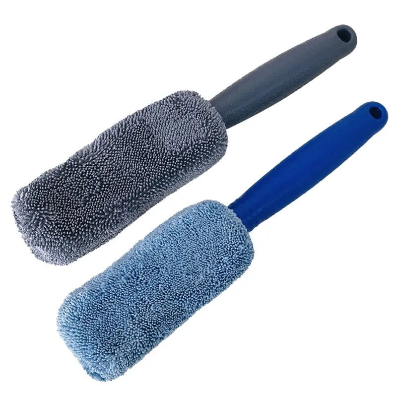 Microfiber long handle car wash tyre brush with 29cm extended reach for cleaning wheels