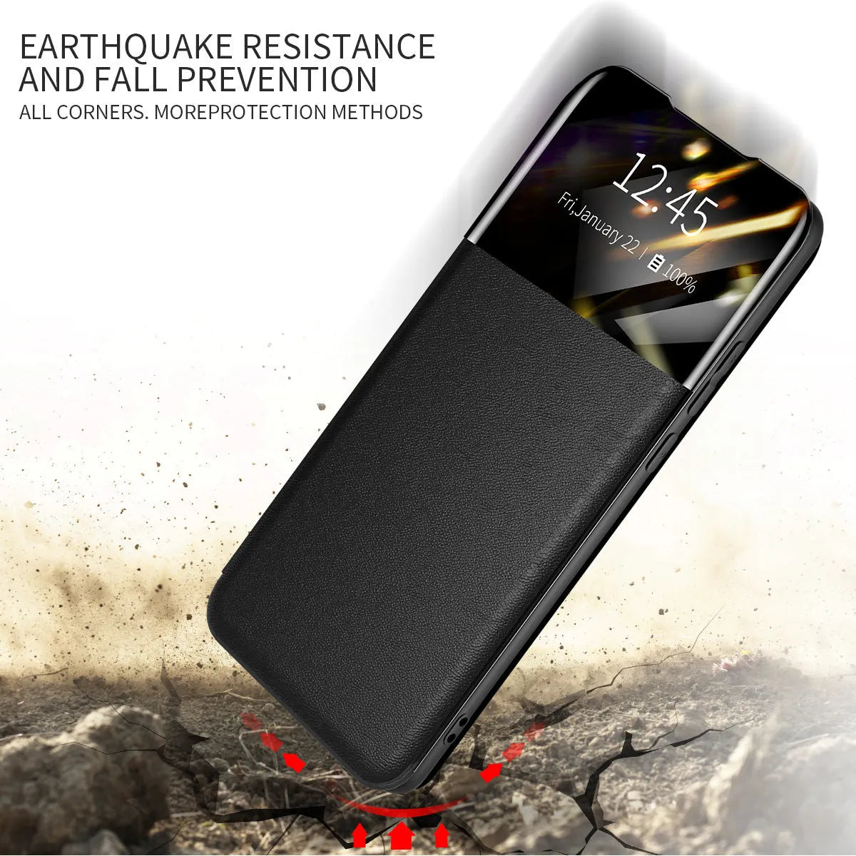 Black PU PC card flip case for Google Pixel 6 with card slot visible on back