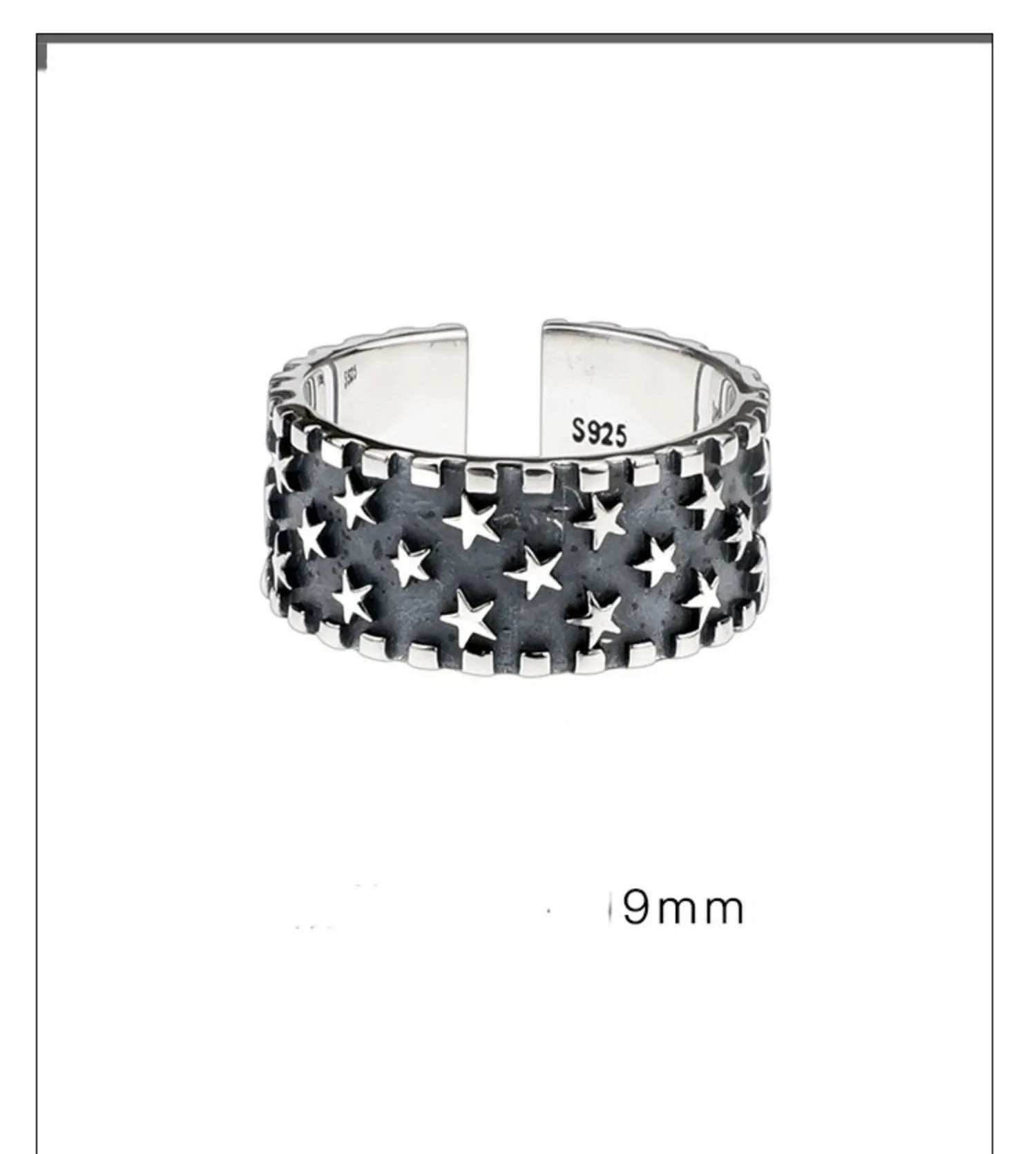 Adjustable sterling silver ring with multi five-pointed star geometric pattern