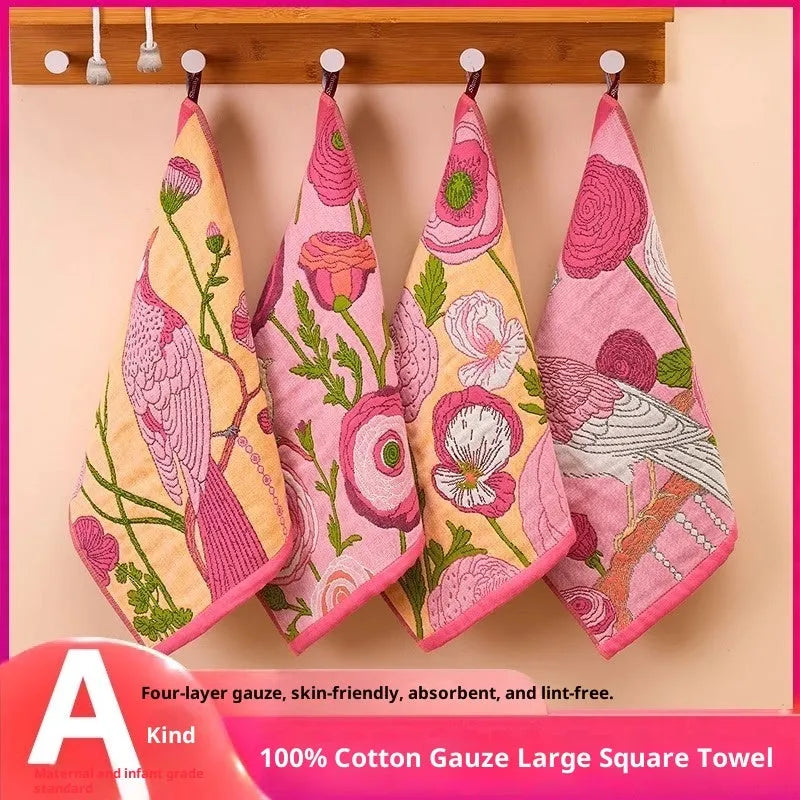 Class A gauze square towel pure cotton 40x34cm printed design 4 pack for face washing
