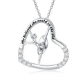 925 sterling silver heart ballerina dancer pendant necklace with cubic zirconia stone on white background
