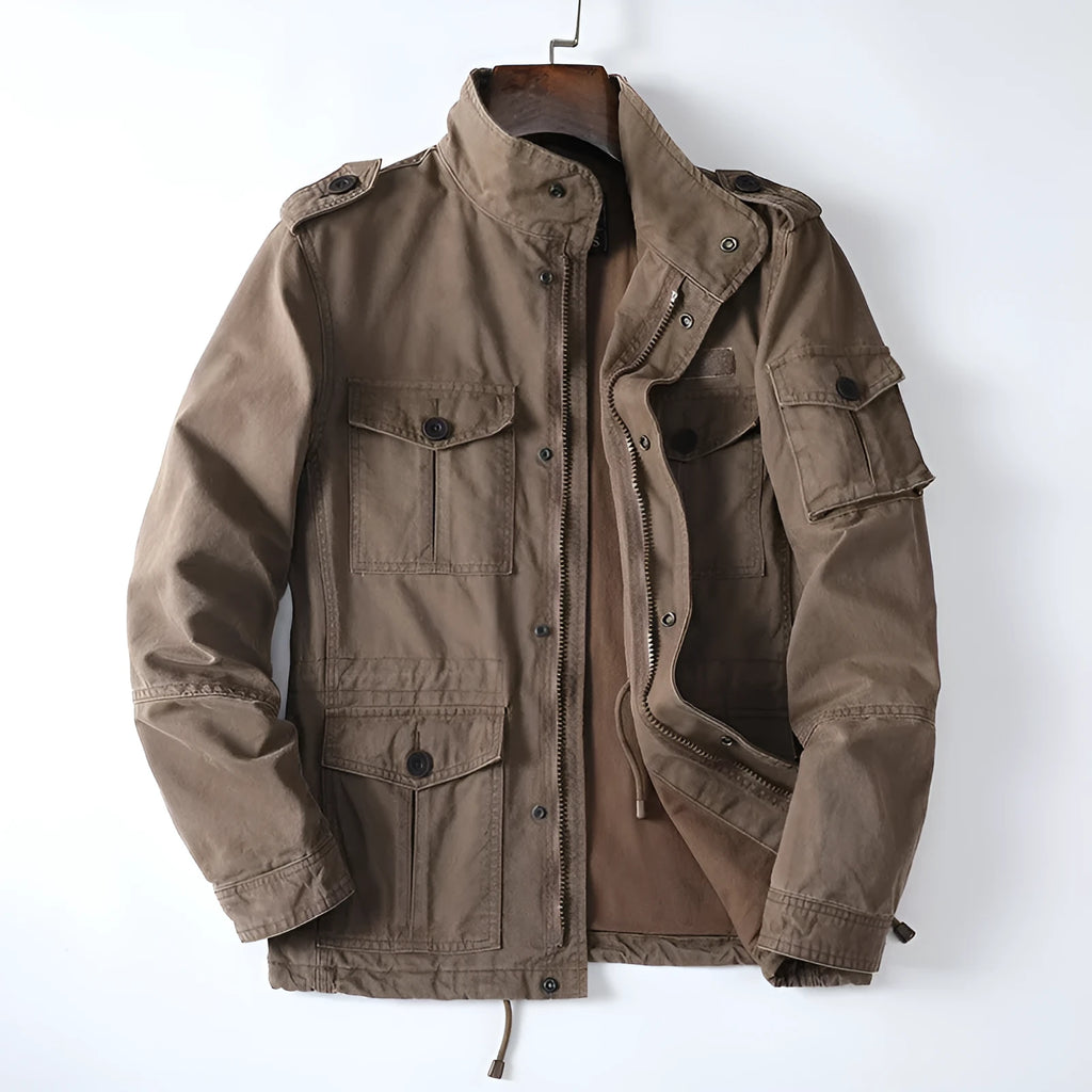 Men's loose fit cotton twill zip-up jacket in retro style available in three colours
