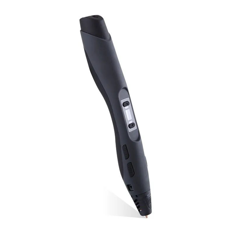 3D painting graffiti pen in black plastic, 180mm long, on a flat surface with coloured filament