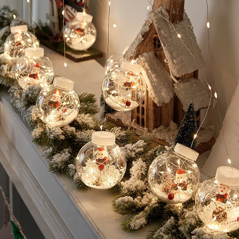LED Christmas curtain lamp string with 10 fairy snowman and wishing ball decorative ornaments for window display