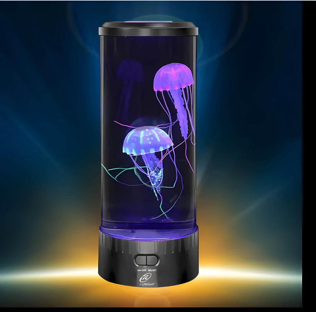 Large black plastic jellyfish lamp with USB charging and remote control, 39.9cm height on a table