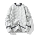 Men's loose fit two-piece modal acrylic sweater set in beige, shown as a pullover with long sleeves.
