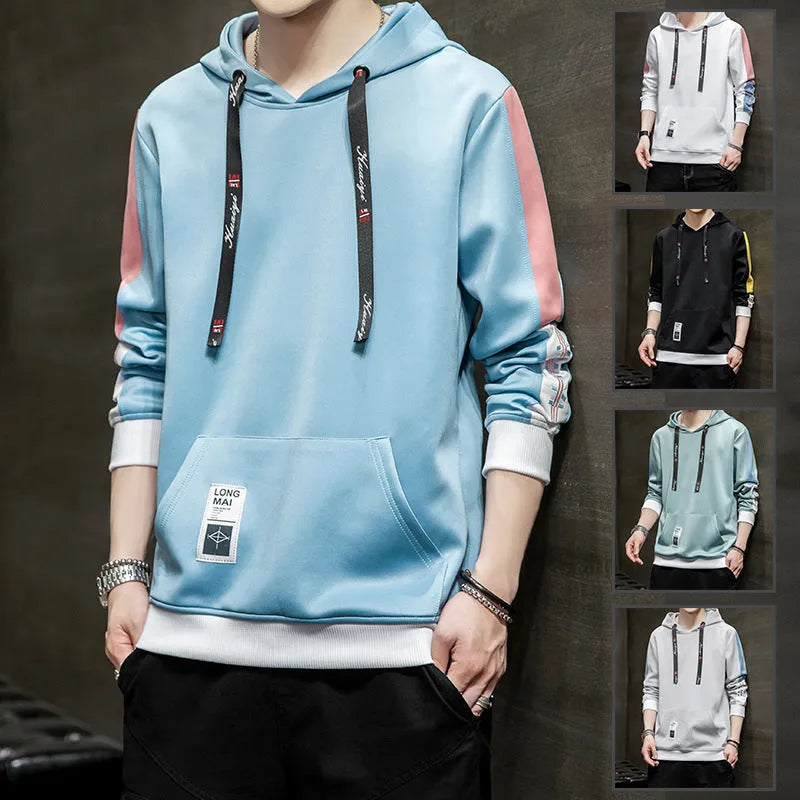 Men's casual loose long sleeve pullover hoodie top with letter print in polyester fabric