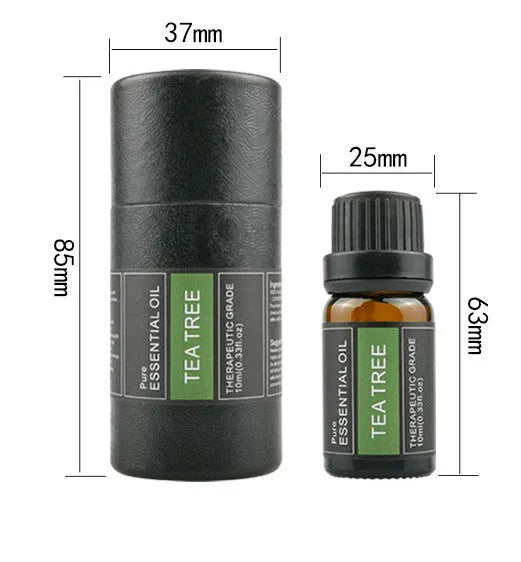 Six 10ml aromatherapy massage oil bottles with lavender, tea tree and citrus essential oil blends