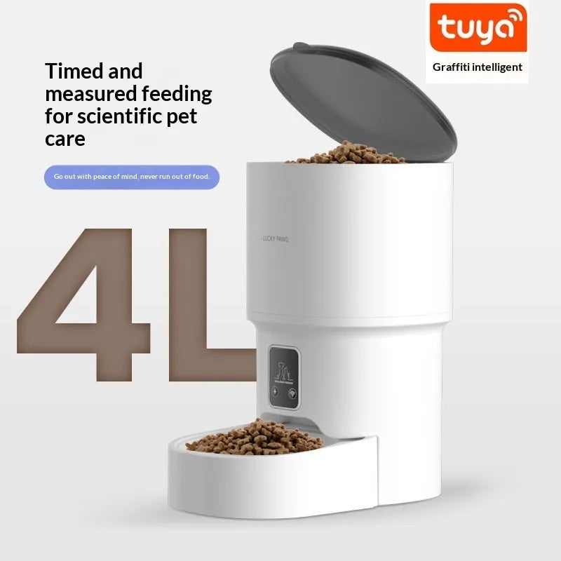 Pet automatic feeder with WiFi remote timed feeding, black or white, with stainless steel bowl option