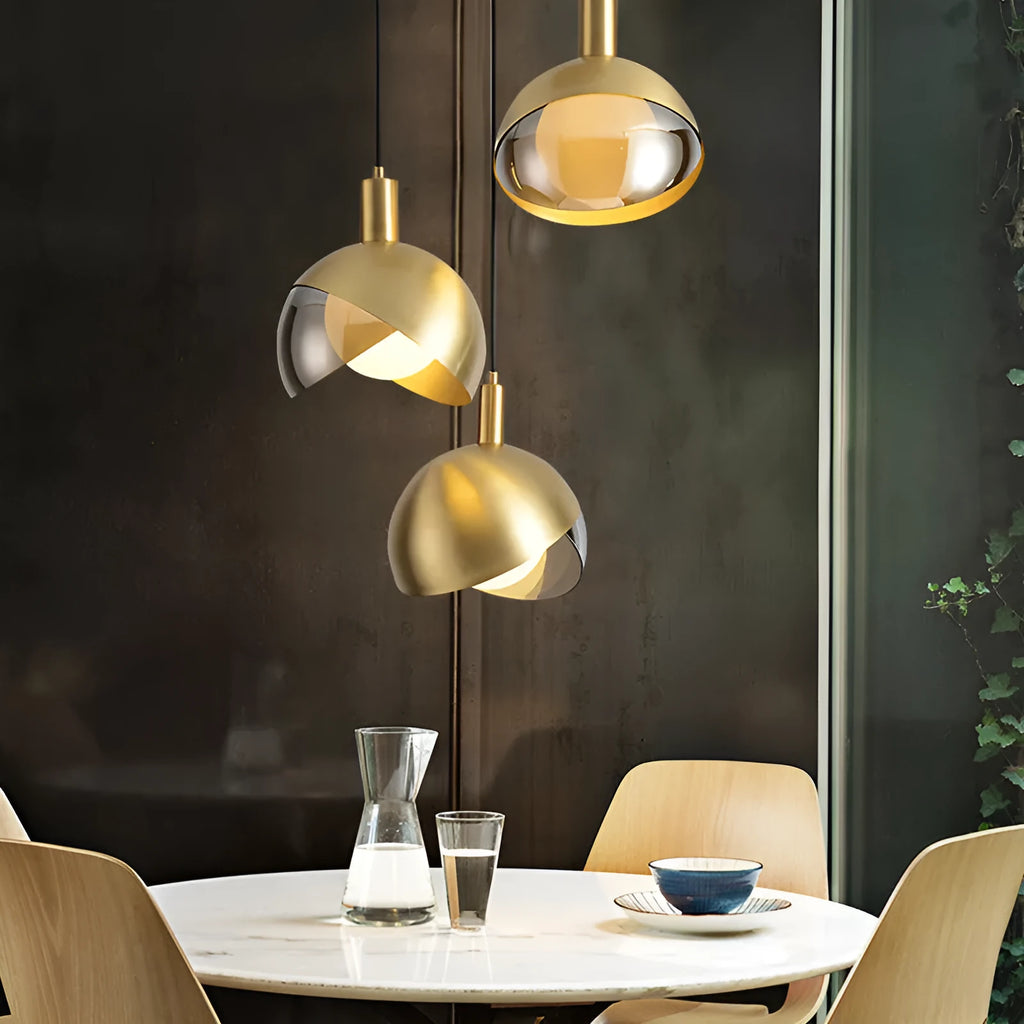 Simple gold metal droplight with 20cm iron shade and warm LED light ceiling fitting