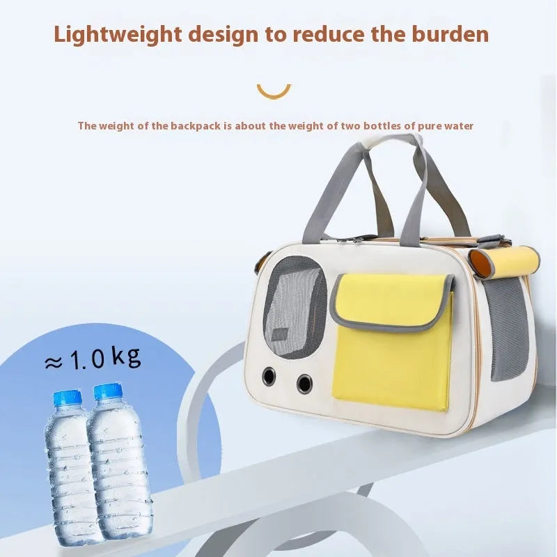 Foldable single shoulder pet carrier bag in canvas material shown in yellow colour.
