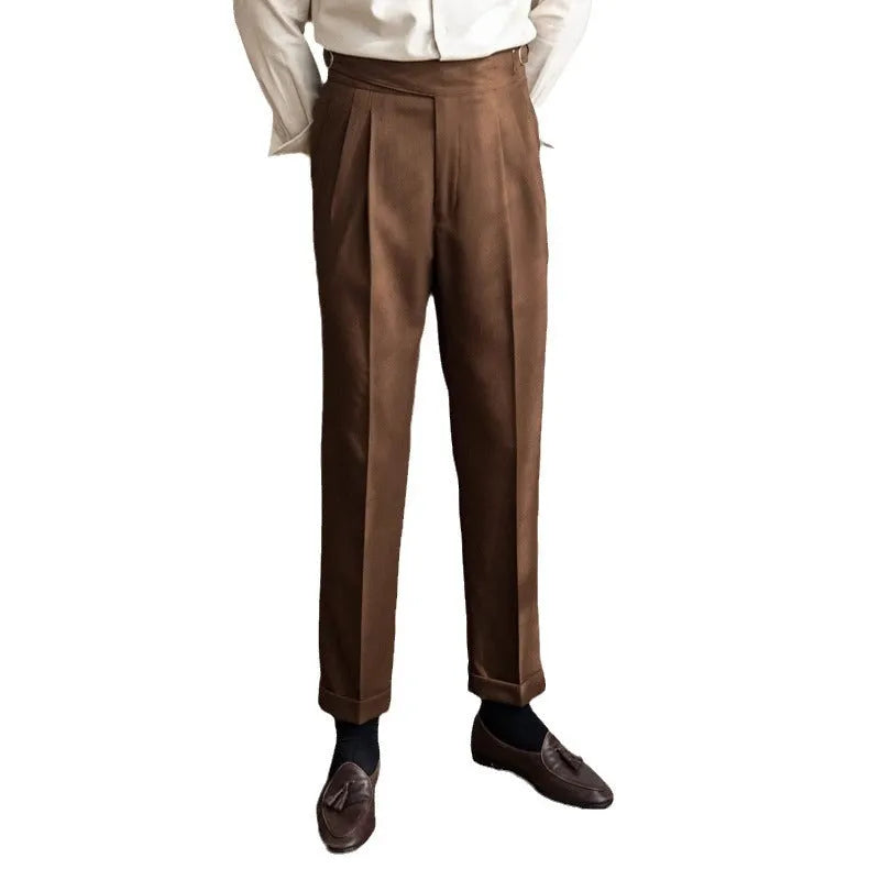 Men's high waist straight-leg casual trousers in polyester fabric available in multiple colours