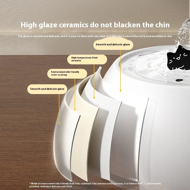 Cartoon kitty ceramic pet water fountain in white 1.5L size for cats