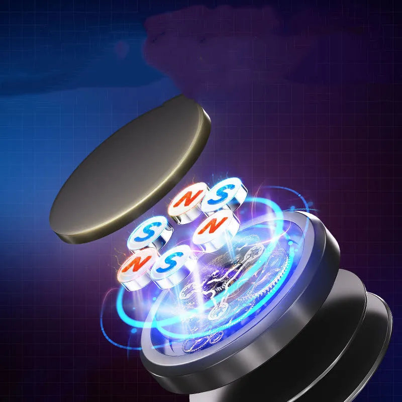 Obsidian black alloy magnetic centripetal force mobile phone holder with adhesive gel.