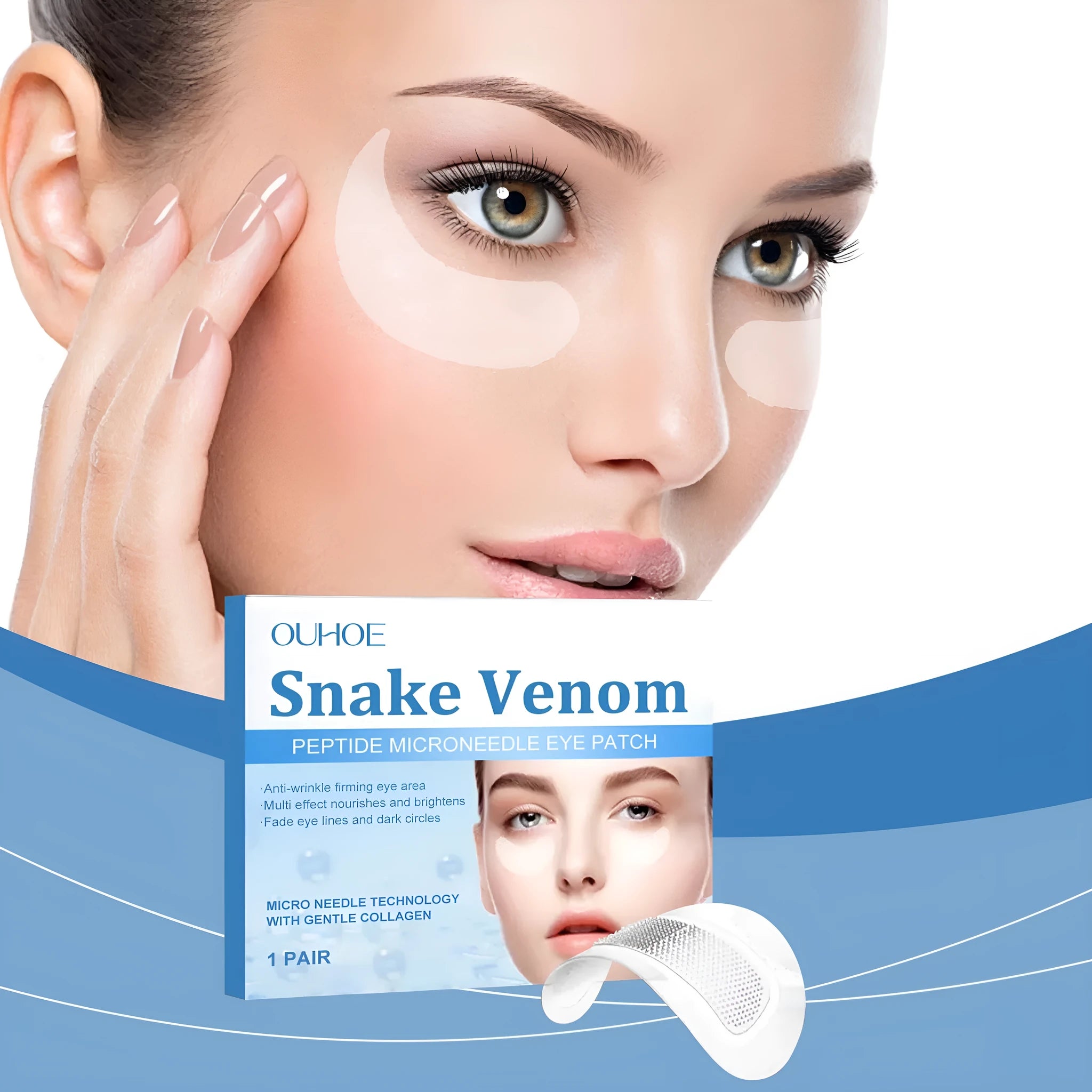 Elastic eye care patch with microneedle design for anti-wrinkle treatment, containing snow extract and sodium hyaluronate