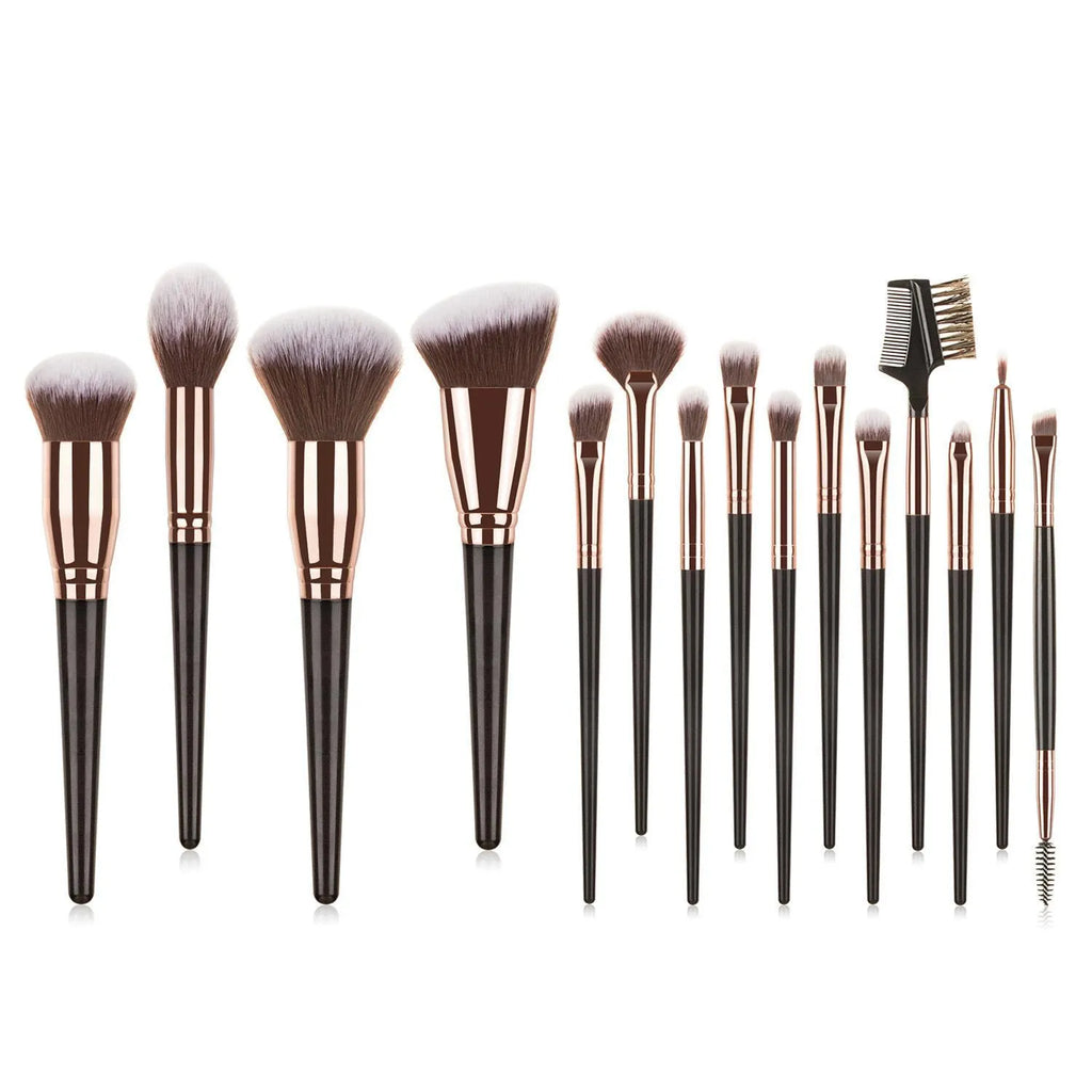 15-piece man-made fibre makeup brush set including eye shadow brush in black colour option