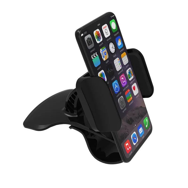 Dashboard car phone holder mounted on vehicle dashboard edge holding smartphone
